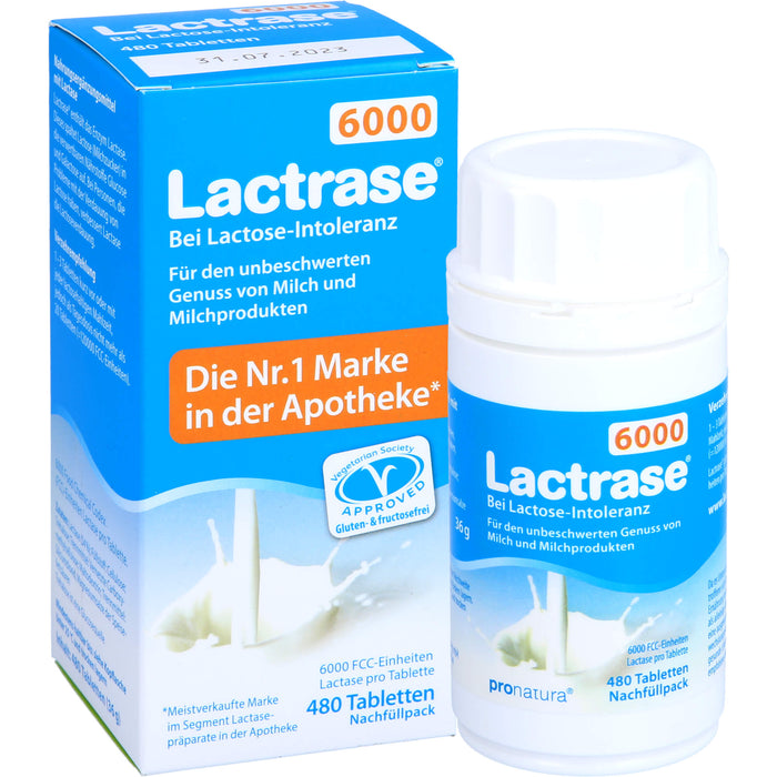 Lactrase 6000 bei Lactose-Intoleranz Tabletten Nachfüllpack, 480 pcs. Tablets