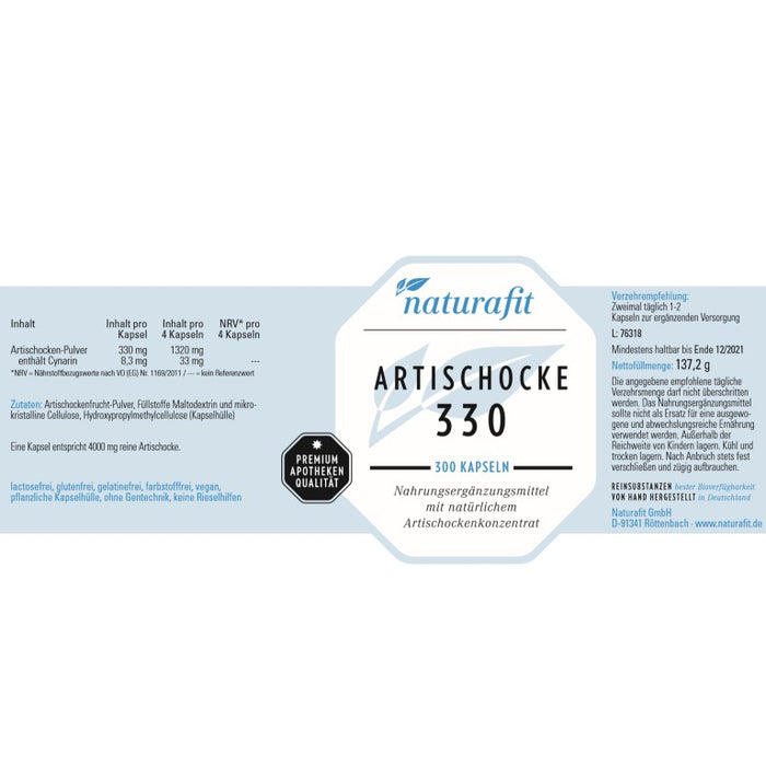 naturafit Artischocke 330 Kapseln, 300 pc Capsules