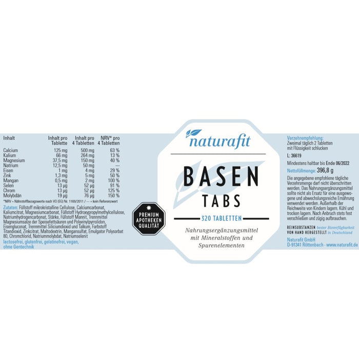 naturafit Basen Tabs Tabletten, 320 pc Tablettes