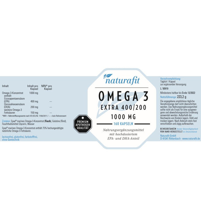 naturafit Omega 3 Extra 400/200 Kapseln, 160 St. Kapseln