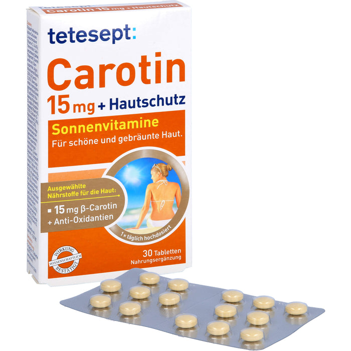 tetesept Carotin 15 mg + Hautschutz Sonnenvitamine für schöne und gebräunte Haut, 30 pcs. Tablets