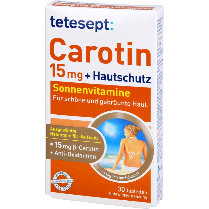 tetesept Carotin 15 mg + Hautschutz Sonnenvitamine für schöne und gebräunte Haut, 30 pcs. Tablets