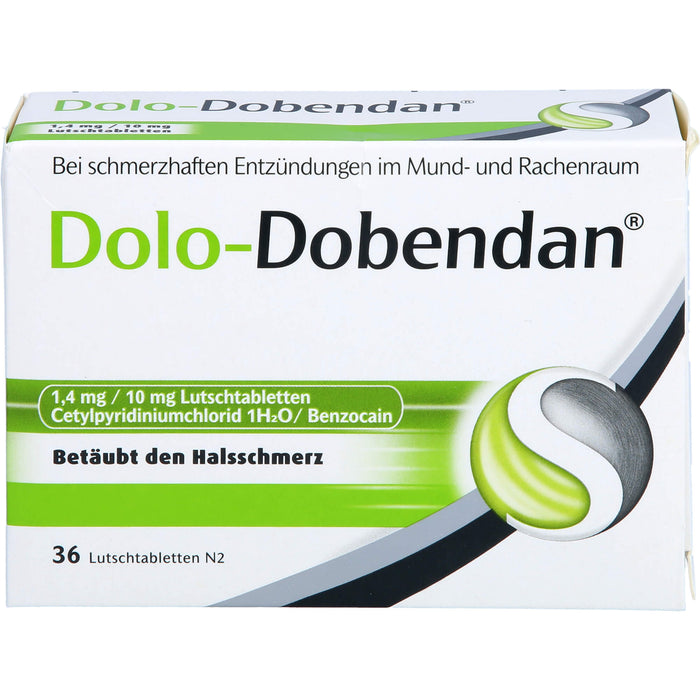 DOLO-DOBENDAN Lutschtabletten bei starken Halsschmerzen mit betäubender Wirkung, 36 pc Tablettes