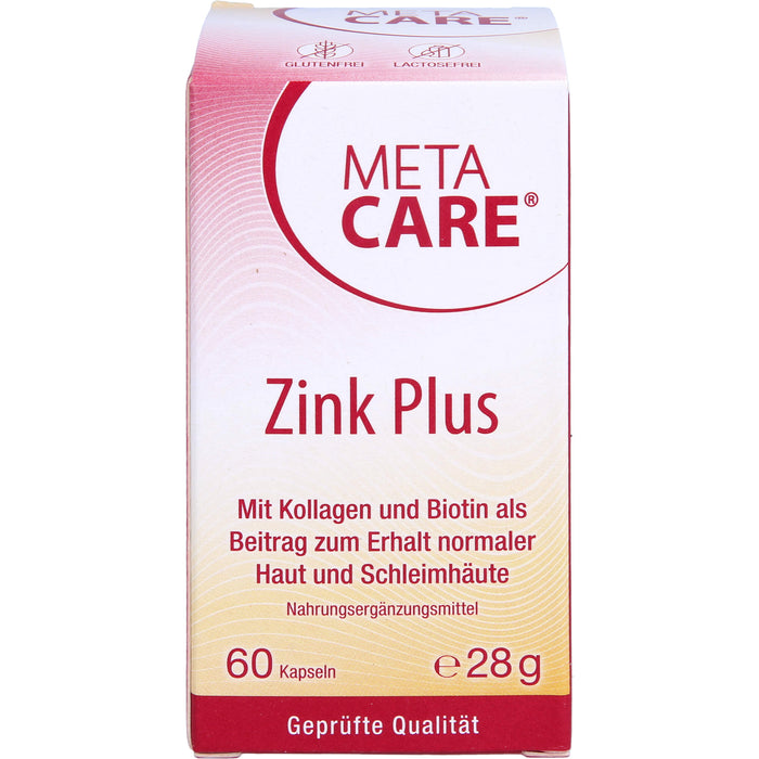 Meta Care Zink+ Kapseln zum Erhalt normaler Haur und Schleimhäute, 60 pcs. Capsules