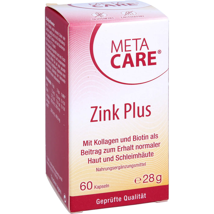 Meta Care Zink+ Kapseln zum Erhalt normaler Haur und Schleimhäute, 60 pc Capsules