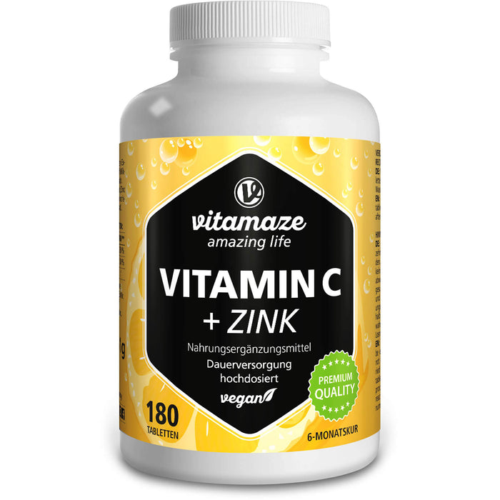 Vitamaze Vitamin C 1000 mg hochdosiert + Zink vegane Tabletten, 180 pcs. Tablets