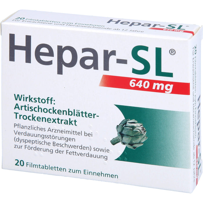 Hepar-SL 640 mg Filmtabletten bei Verdauungsstörungen, 20 pc Tablettes