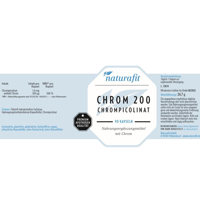 naturafit Chrom 200 Chrompicolinat Kapseln, 90 St. Kapseln