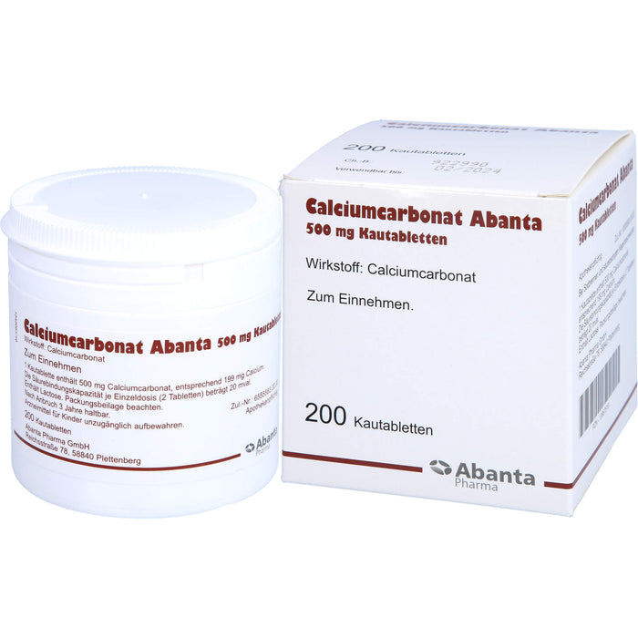 Calciumcarbonat Abanta 500 mg Kautabletten, 200 pc Tablettes