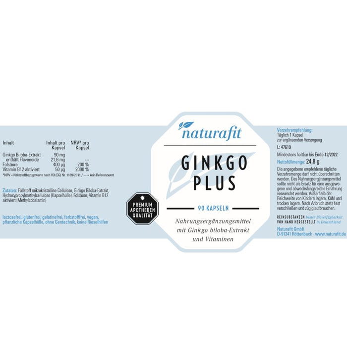 naturafit Ginkgo Plus Kapseln, 90 pcs. Capsules