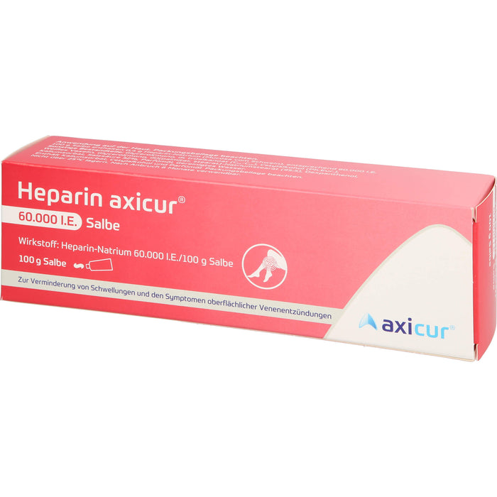 Heparin axicur 60.000 I.E. Salbe zur Verminderung von Schwellungen und den Symptomen oberflächlicher Venenentzündungen, 100 g Ointment