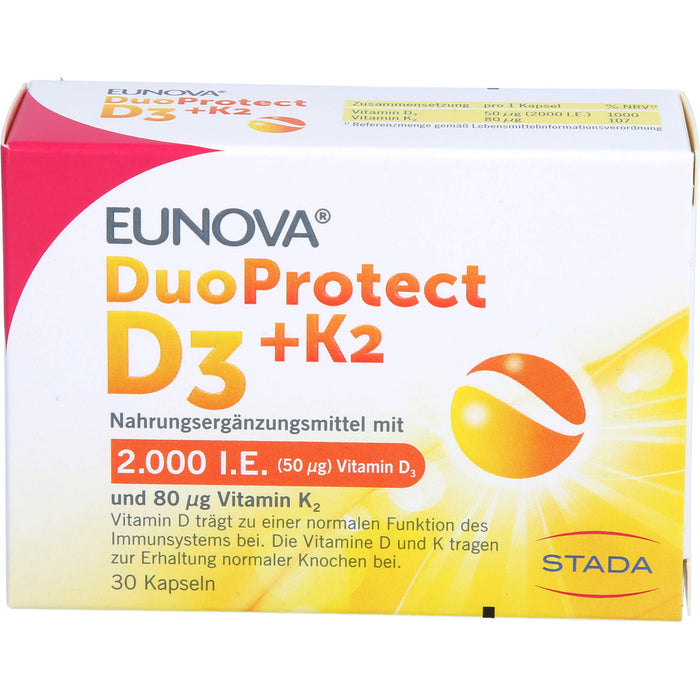 EUNOVA DuoProtect D3+K2 2000 I.E./80 µg Kapseln, 30 St. Kapseln