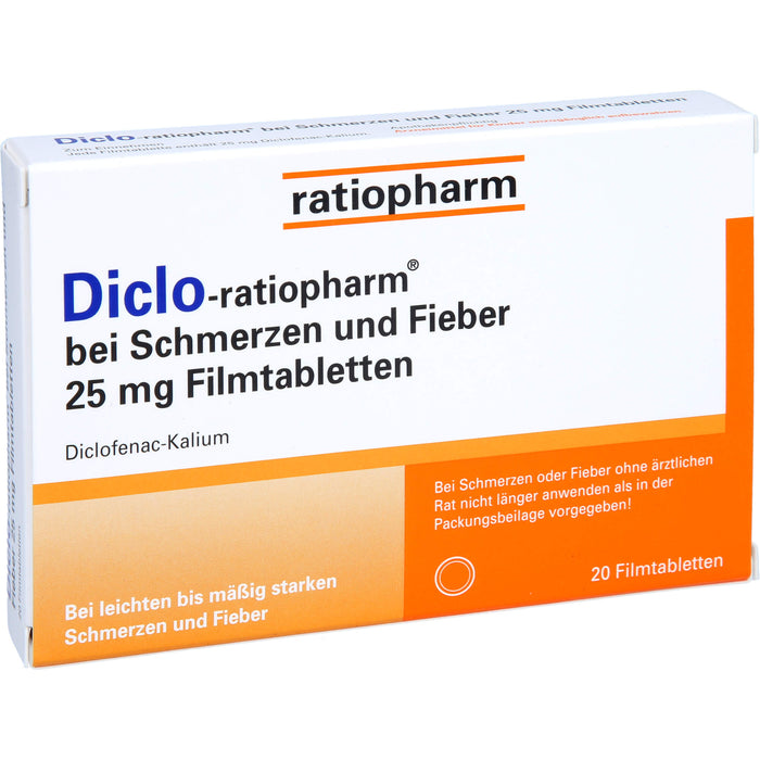 Diclo-ratiopharm bei Schmerzen und Fieber 25 mg Filmtabletten, 20 pc Tablettes