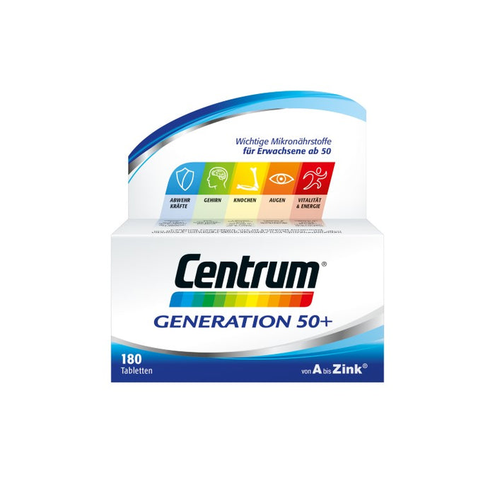 Centrum Generation 50+ Tabletten ergänzt die Ernährung sinnvoll mit Vitaminen, Mineralstoffen und Spurenelementen, 180 pc Tablettes