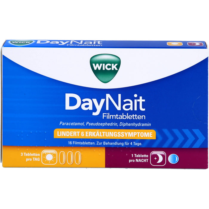 WICK DayNait Filmtabletten lindert 6 Erkältungssymptome, 16 pc Tablettes