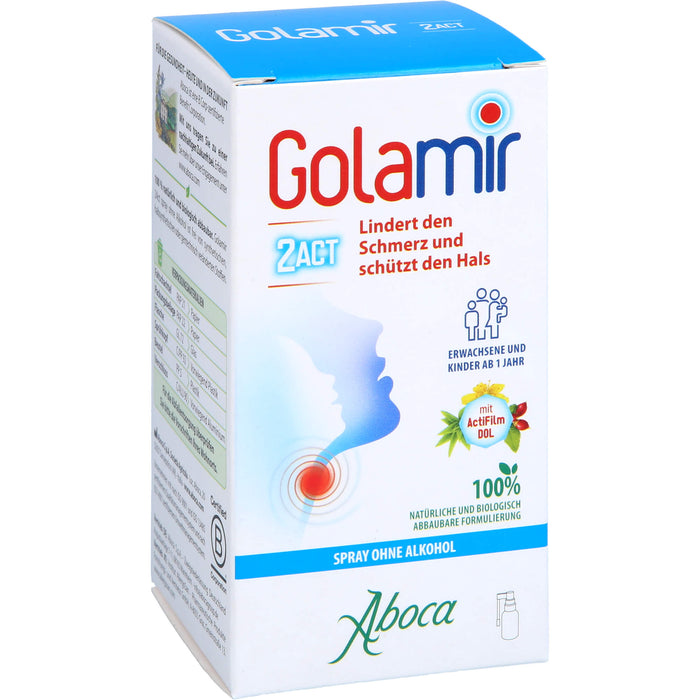 Aboca Golamir 2Act Spray ohne Alkohol lindert den Schmerz und schützt den Hals, 30 ml Lösung