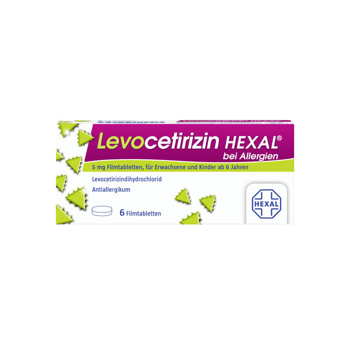 Levocetirizin HEXAL Filmtabletten bei Allergien, 6 pc Tablettes