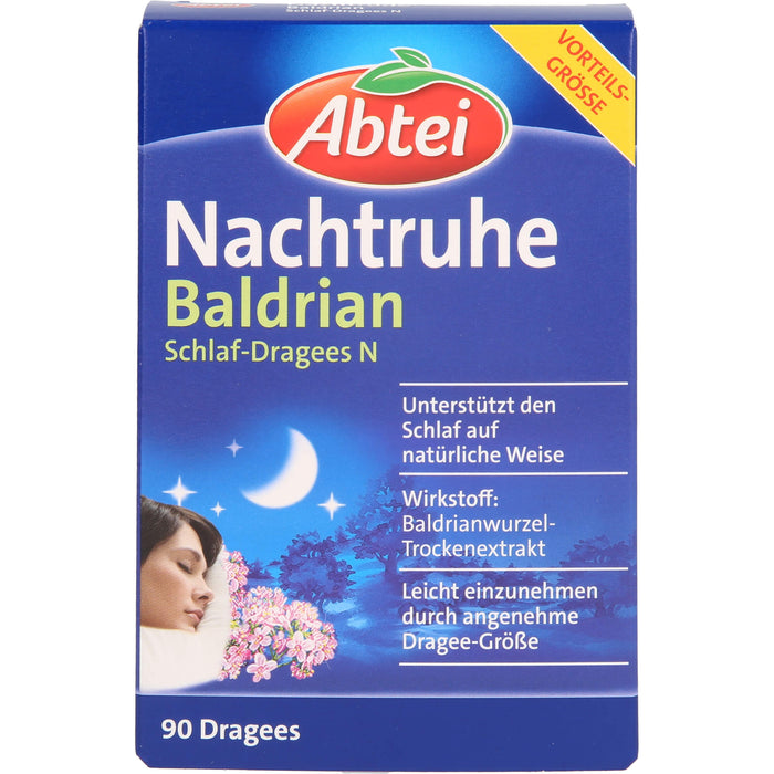 Abtei Nachtruhe Baldrian Schlaf-Dragees N zur Förderung von Entspannung und Schlaf, 90 pc Dragées