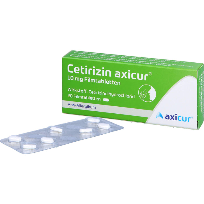 Axicur Cetirizin 10 mg Filmtabletten bei Allergien, 20 pcs. Tablets