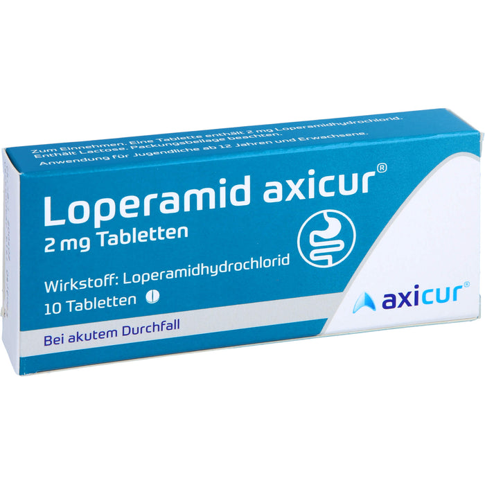 Loperamid axicur 2 mg Tabletten bei akutem Durchfall, 10 St. Tabletten