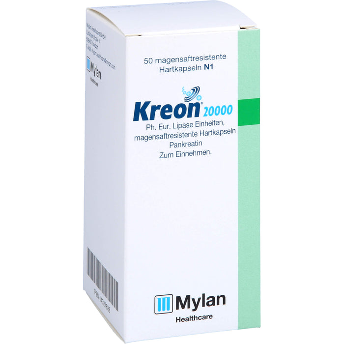 Kreon 20 000 Ph.Eur. Lipase Einheiten Hartkapseln bei einer exokrinen Pankreasinsuffiziens, 50 pcs. Capsules