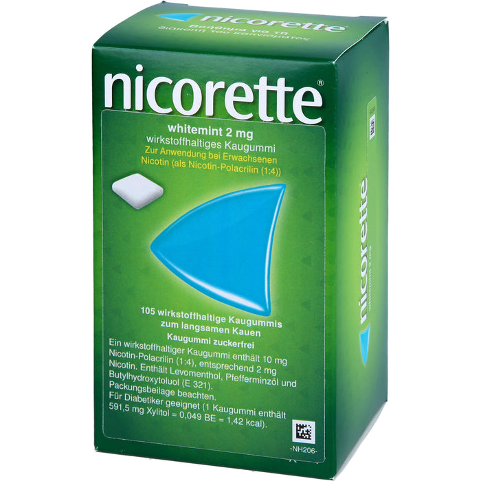 nicorette 2 mg whitemint wirkstoffhaltige Kaugummis, 105 pc Gomme à mâcher