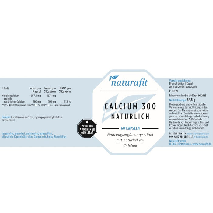 naturafit Calcium 300 natürlich Kapseln, 60 pcs. Capsules