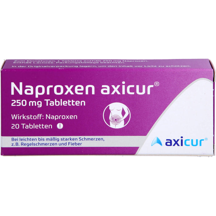 Naproxen axicur 250 mg Tabletten bei Schmerzen oder Fíeber Reimport axicorp, 20 St. Tabletten