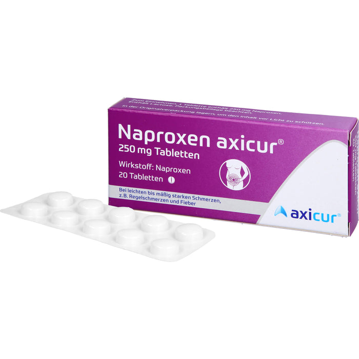 Naproxen axicur 250 mg Tabletten bei Schmerzen oder Fíeber Reimport axicorp, 20 pcs. Tablets