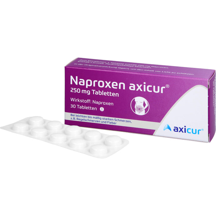 Naproxen axicur 250 mg Tabletten bei Schmerzen oder Fieber, 30 pcs. Tablets