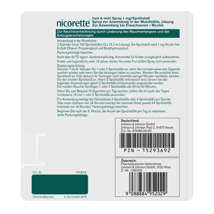 nicorette fruit & mint Spray zur Anwendung in der Mundhöhle, 2 pc Spray