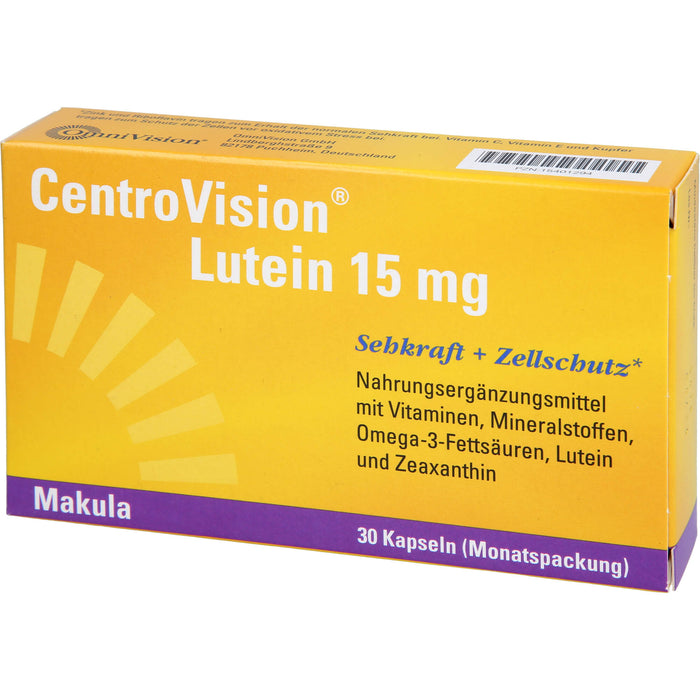 CentroVision Lutein 15 mg Kapseln für Sehkraft und Zellschutz, 30 pcs. Capsules