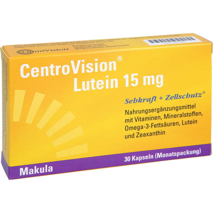 CentroVision Lutein 15 mg Kapseln für Sehkraft und Zellschutz, 30 St. Kapseln