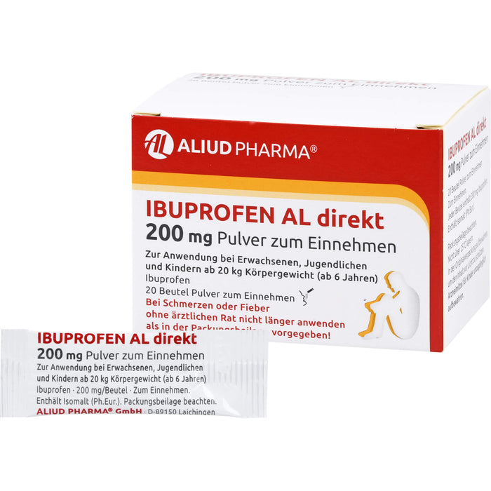 AL Ibuprofen direkt 200 mg Pulver bei Schmerzen und Fieber, 20 pc Poudre