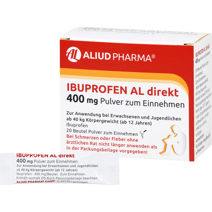 AL Ibuprofen direkt 400 mg Pulver bei Schmerzen und Fieber, 20 pc Poudre