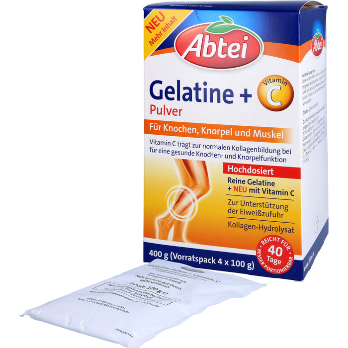 Abtei Gelatine Plus Vitamin C Pulver für Knochen, Knorpel und Muskeln, 400 g Poudre