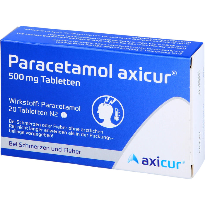 Paracetamol axicur 500 mg Tabletten Reimport axicorp, 20 pc Tablettes