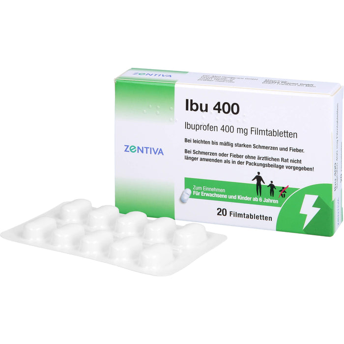 Zentiva Ibu 400 Filmtabletten bei Schmerzen und Fieber, 20 pcs. Tablets