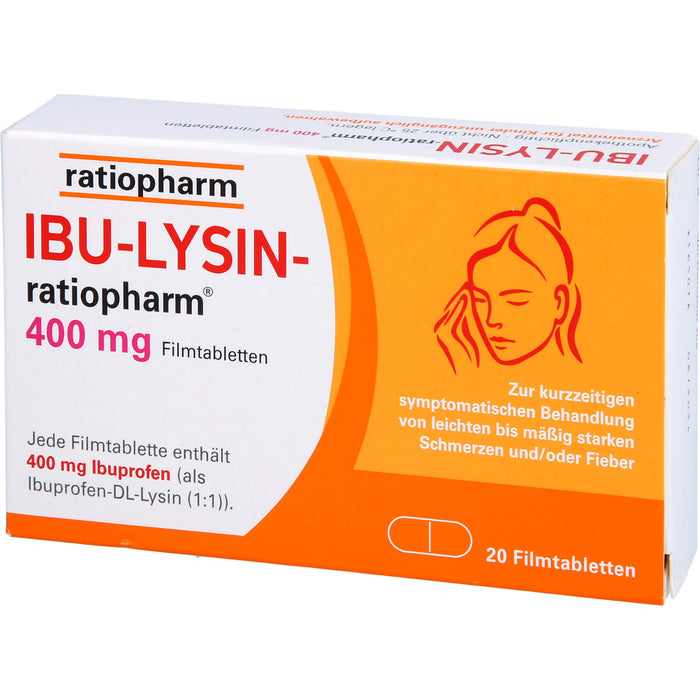 IBU-LYSIN-ratiopharm 400 mg Filmtabletten bei Schmerzen und Fieber, 20 pc Tablettes