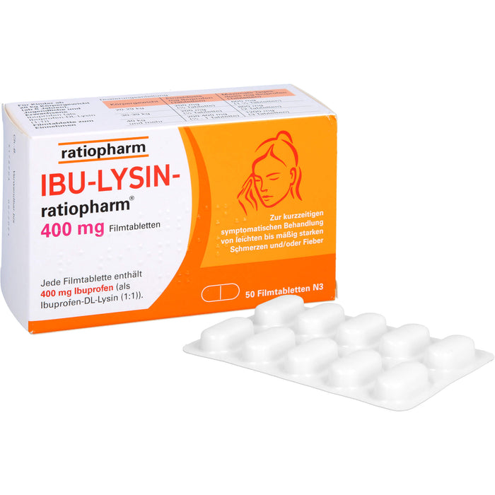 Ibu-Lysin-ratiopharm 400 mg Filmtabletten bei Schmerzen und Fieber, 50 pcs. Tablets