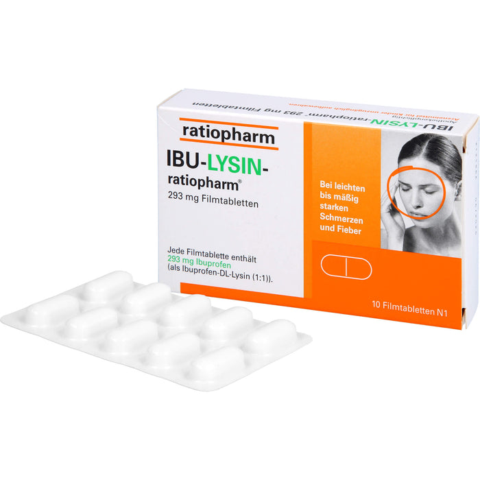 IBU-LYSIN-ratiopharm 293 mg Filmtabletten bei Schmerzen und Fieber, 10 pc Tablettes