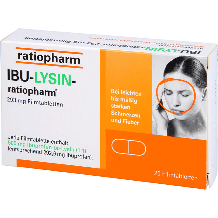 IBU-LYSIN-ratiopharm 293 mg Filmtabletten bei Schmerzen und Fieber, 20 St. Tabletten