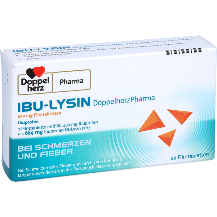 Doppelherz PharmaI IBU-LYSIN 400 mg Filmtabletten bei Schmerzen und Fieber, 20 pc Tablettes