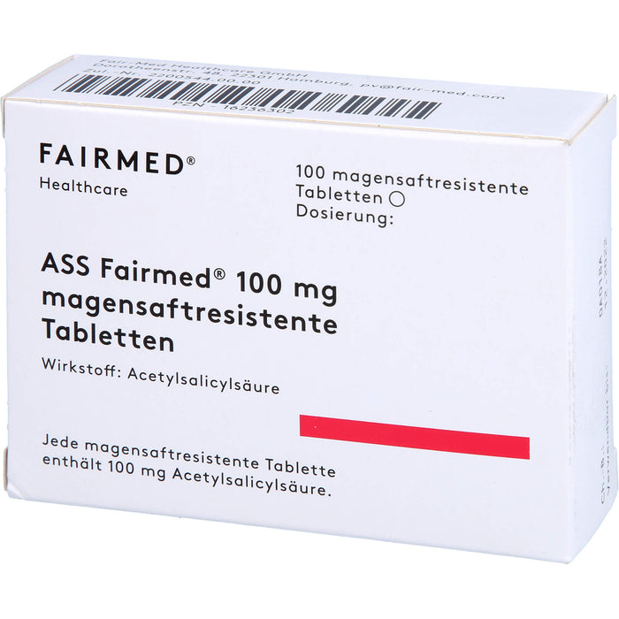 ASS Fairmed 100 mg Tabletten zur Verringerung der Entstehung von Blutgerinseln, 100 pc Tablettes