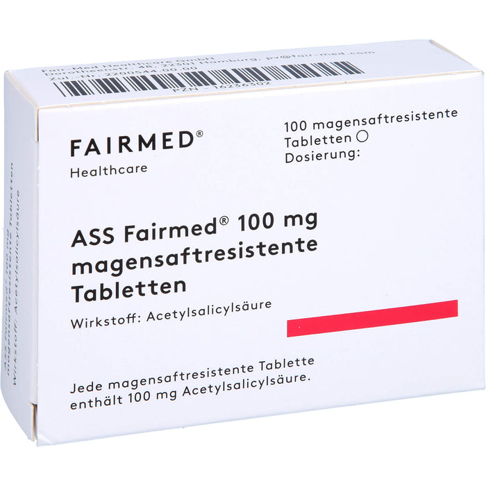 ASS Fairmed 100 mg Tabletten zur Verringerung der Entstehung von Blutgerinseln, 100 St. Tabletten