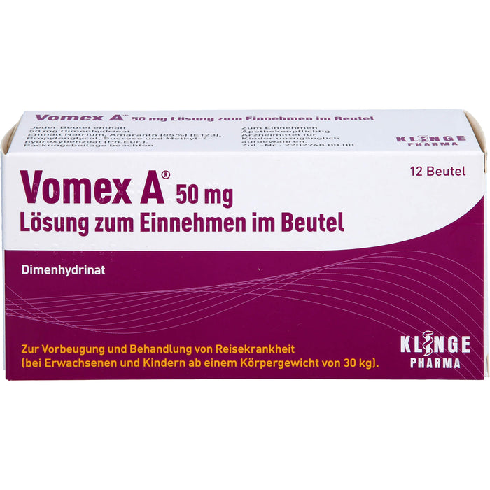 Vomex A 50 mg Beutel gegen Reisekrankheit, 12 pcs. Sachets