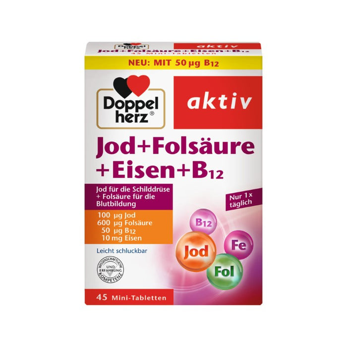 Doppelherz Jod+Folsäure+Eisen+B12 Tabletten, 45 pc Tablettes