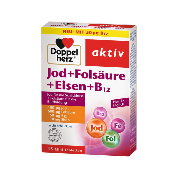 Doppelherz Jod+Folsäure+Eisen+B12 Tabletten, 45 pcs. Tablets