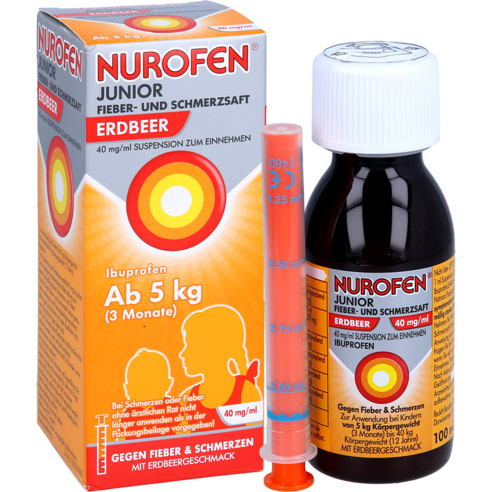 Nurofen Junior Fieber- und Schmerzsaft Erdbeer 40 mg/ml Suspension zum Einnehmen, 100 ml Solution