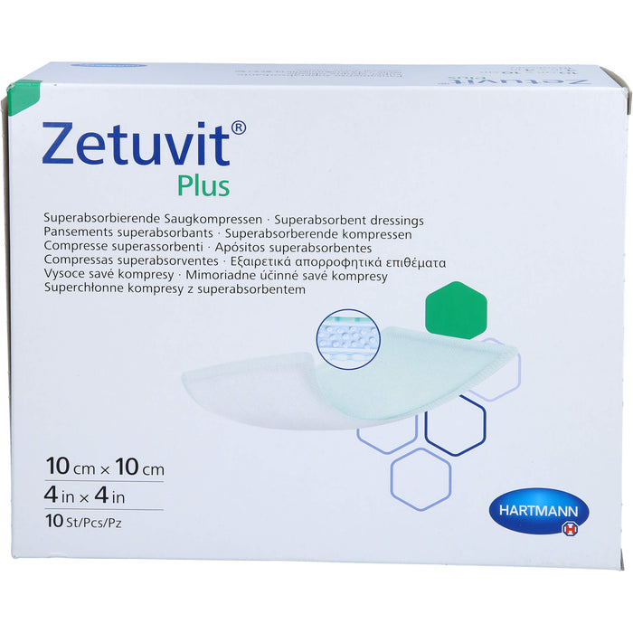 ZETUVIT Plus extrastarke Saugkompr.steril 10x10 cm, 10 St KOM